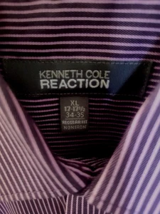 Men's Kenneth Cole Purple Stripe Dress Shirt Long Sleeves XL 17/35 Chest 50" - Picture 1 of 9