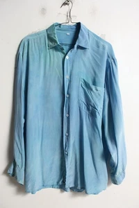 Mens Vintage Distressed Tie Dye Silk Shirt - Blue - Large (f85) - Picture 1 of 3