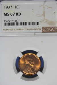 1937 NGC 1C MS67 RD LINCON WHEAT CENT #B50365 - Picture 1 of 2