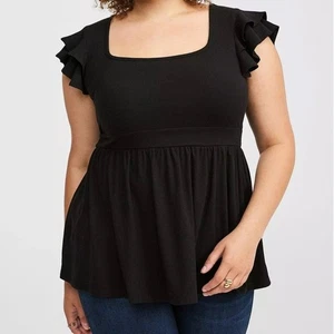 Torrid 4X Babydoll Super Soft Rib Square Neck Double Ruffle Black Whimsigoth Top - Picture 1 of 9