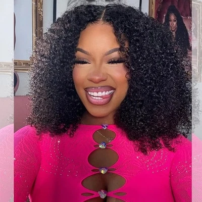 Peluca de cabello humano sin pegamento peluca rizada afro precortada precortada Foto 1 de 4