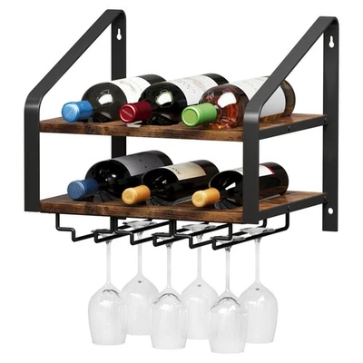 Wall Mounted Wine Rack for 6 Wine Bottles and 6 Glass Holder, 2-Tier Wall Win... - Image 1 of 4