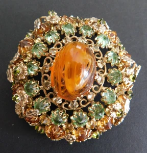 VINTAGE SIGNIERTE SCHREINER MORNING GLORY STRASS und CABOCHON BROSCHE ANHÄNGER - Bild 1 von 12