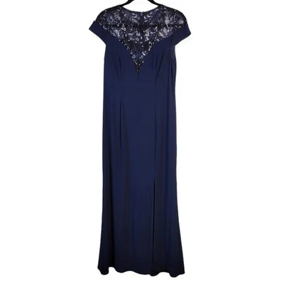 Adrianna Papell Evening Gown Women's 8 Midnight Blue Sequin Mesh Mother of Bride - Image 1 of 4