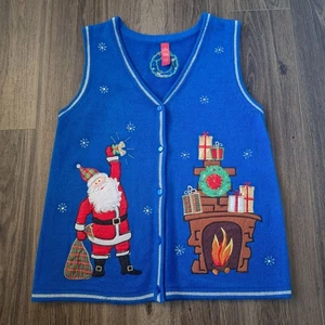 💙 Christmas Themed Knit Sweater Vest Size M Festive Fun Holidays Winter Warm Co - Picture 1 of 7