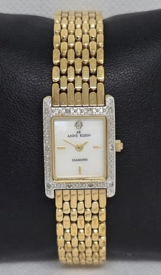 Women's Anne Klein Diamond Gold Tone MOP Dial Bracelet Band Quartz Watch 09 - Image 1 of 4