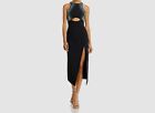 $1100 David Koma Women's Black Embellished Sleeveless Midi Sheath Dress Size 8