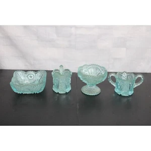 Set of 4 Imperial Blue Glass - Sugar Bowl, Creamer, Small Dish, Pedestal Dish - Picture 1 of 24
