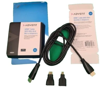 ADVENT 3m HDMI cable with Mini and Micro adaptors - ex-display Never Used  - Image 1 of 4