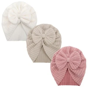 3 Pcs Newborn Baby Turban Hats Big Bow Baby Girl Hats Infant Beanie Soft Warm... - Picture 1 of 7