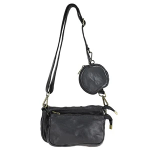 Geflochtene Tasche Leder Vintage Italienische Gewashene Sara Schwarz 4 - Picture 1 of 4