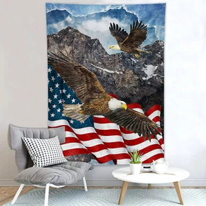 Tapiz vintage con acantilado de águila calva bandera americana dormitorio colgante de pared - Imagen 1 de 12