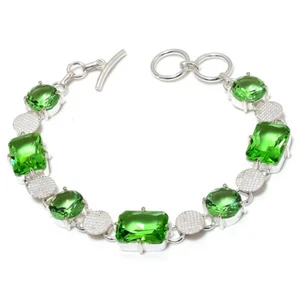 Peridot Quartz Gemstone Silver Plated Bracelet Dainty Jewelry 7-9" - Picture 1 of 1