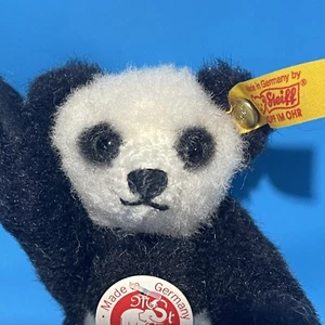 STEIFF Panda Bear Alpaca Fur Mini 4” Teddy Head Turns Sits Stands Arms Move 2006 - Picture 1 of 15
