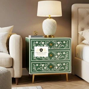 Bone Inlay Nightstand Table, Bedside Table With Drawers Living Room Furniture - Picture 1 of 9