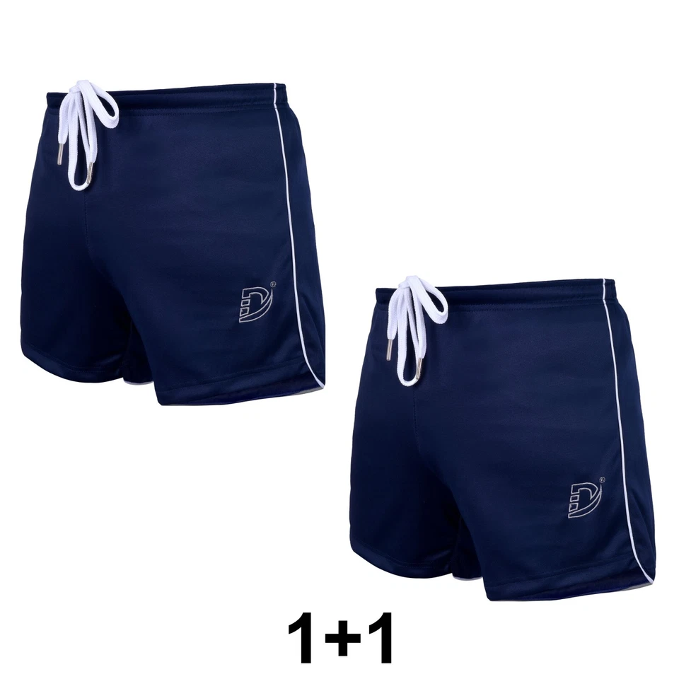 Paquete de 2: DEFY NUEVOS HOMBRES ENTRENAMIENTO GIMNASIO DEPORTES CORRER CASUAL FITNESS PANTALONES CORTOS AZUL MARINO Foto 1 de 4