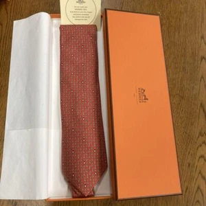 Hermes tie necktie new unused red rabbit pattern with box from JAPAN - Picture 1 of 3