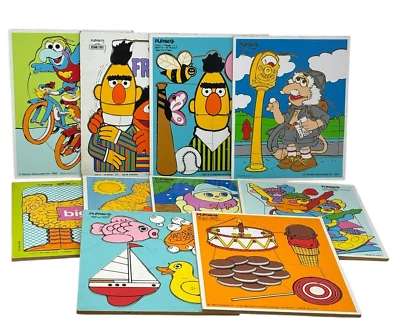 PLAYSKOOL Lot 10 Wood Wooden Puzzles Sesame Street Glo Spider Popples Bath Treat - Image 1 of 4