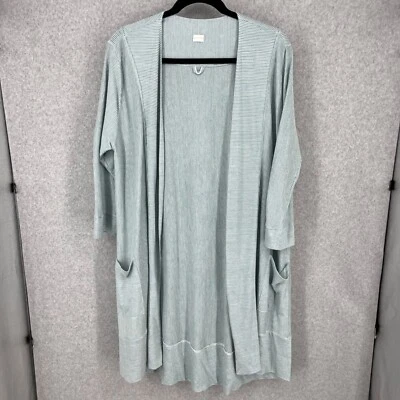 Cárdigan largo Poetry de gran tamaño tejido frente abierto talla 16/18 verde azul lino capas Foto 1 de 4