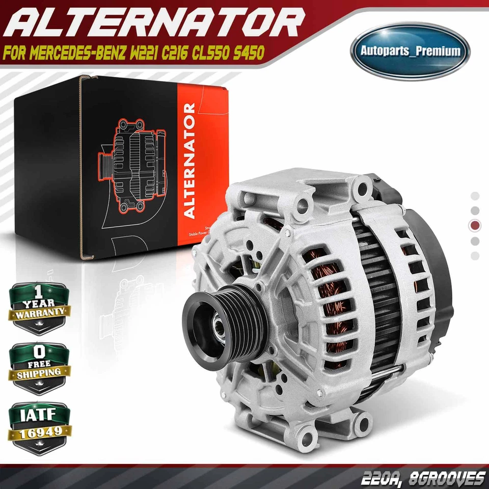Alternador para Mercedes-Benz W221 C216 CL550 S450 220 A/12 V CW 8 ranuras polea Foto 1 de 4