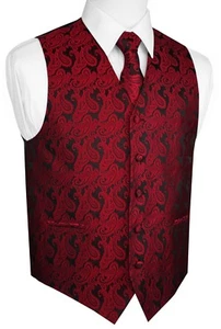 MEN'S APPLE PAISLEY FORMAL TUXEDO VEST, TIE & HANKIE SET Wedding Prom Homecoming - Picture 1 of 5