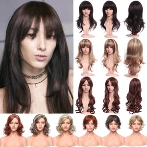 Ladies Blonde Auburn Wavy Curly Straight Medium Length Bob Synthetic Full Wig - Picture 1 of 60