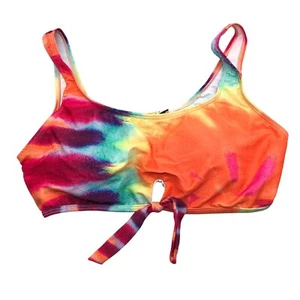 Elle Bikini Top Keyhole Tie Front Scoop Neck Removable Cups Tie Dye Colorful XL - Picture 1 of 4