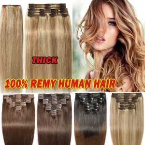 10"-24"Inch Clip in 100% Remy Human Hair Extensions Thick Double Weft Wavy CY48 - Picture 1 of 34