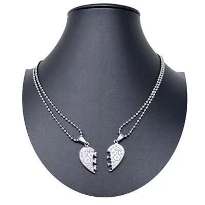 Cuore Ciondolo Spezzato Argento 2 x Collana Acciaio Uomo Donna Amici A/01 - Immagine 1 di 2