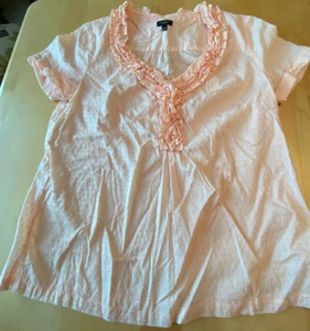 TALBOTS V-AUSSCHNITT PFIRSICH ÖSEN SS RÜSCHEN BLUSE DAMEN GRÖSSE 12 - Bild 1 von 5