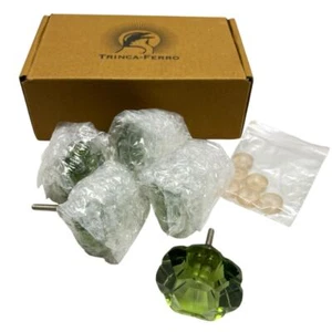 Trinca Ferro Green Taos Glass Knobs Set of 5 Draw Pulls 2"x1.5" - Picture 1 of 7