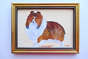 Shetland Sheepdog Dog Art wood frame painting 5 x 7 SALE Painted Pooches Sheltie - Bild 1 von 5