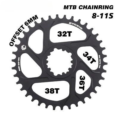 MTB Bicycle Wide Chainwheels 32T 34T 36T 38T Offset 6mm 3-Nail Crank Chainrings - Image 1 of 4