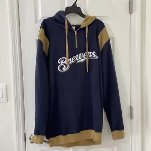 Milwaukee Brewers Baseball Pullover Jacket Hoodie Men XL Majestic Authentic EUC - Picture 1 of 8