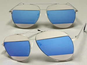 Klassische Vintage Retro Stil SONNENBRILLE für Männer oder Frauen silbernes Gestell blaue Gläser - Bild 1 von 6