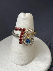 Anillo Patriótico Bicentenario Vintage 76’ Ajustable Estrás rojos, blancos y azules - Imagen 1 de 6