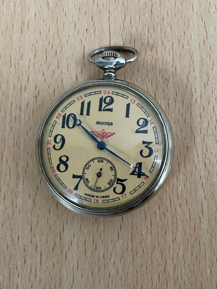 Reloj Bolsillo Vintage Años 70 MOLNIJA Locomotora URSS 18 Joyas 42mm Foto 1 de 4