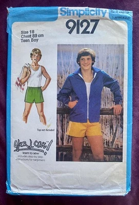 Brand New Simplicity Vintage 70s Mens Teens Shorts & Jacket Sewing Pattern 9127 - Image 1 of 3