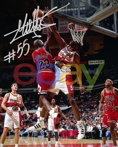 Dikembe Mutombo Blocks Michael Jordan Atlanta Hawks Auto 8x10 NBA Foto REPRINT - Bild 1 von 1