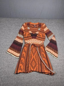 Vestido Free People Para Mujer S Marrón Azteca Occidental Mini Sobre la Rodilla Informal - Imagen 1 de 12