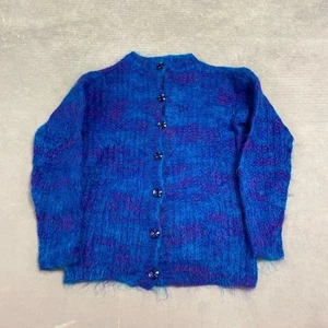 Vintage Knitted Cardigan Patterned Fluffy Chunky Knit Women's Small - Picture 1 of 4