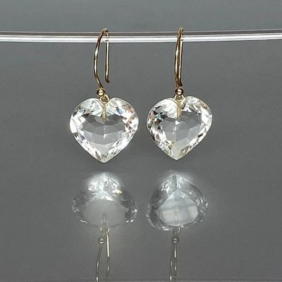 Orecchini pendenti bianchi in argento sterling 925 con cuore di cristallo... - Immagine 1 di 3