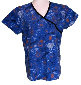 Women's Halloween Scrubs Medical Dental Vet Ghost Pumpkin Spiders Witch Hat Sz M - Picture 1 of 7