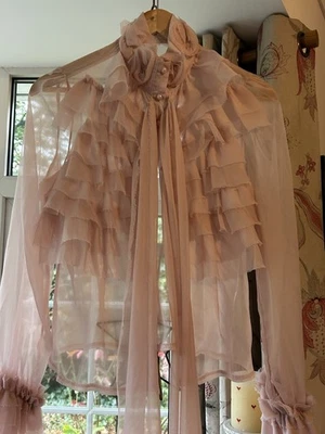 SHK Paris Womens Ruffle Frill Layered blouse Bell Sleeve size small Bow Top - Image 1 of 4