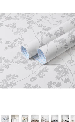 x4 Kitico Wallpaper Peel and Stick Boho Gray Floral Wall Paper Creamy White - Image 1 of 4