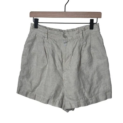 Bella Dahl Women's Natural Linen Shorts Size Medium Pleated Casual Shell Button - Image 1 of 4