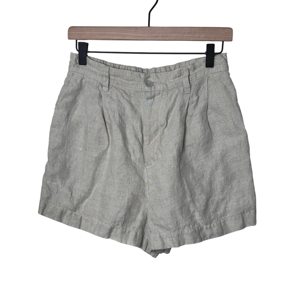 Bella Dahl Women's Natural Linen Shorts Size Medium Pleated Casual Shell Button - Image 1 of 4