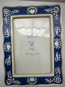 HALLMARK Kimberly Hodges Blue & White Glazed Ceramic Picture Frame Vtg, Rare - Picture 1 of 7