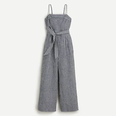 NWT J.Crew Tie-waist Linen Jumpsuit in Navy White Gingham Belted 1-Piece 4 - Image 1 of 4
