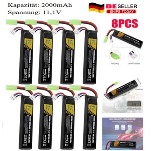 8pcs 2000mAh 11,1V Airsoft Batterie 30C Hobby LiPo Akku mit Mini Tamiya Stecker - Bild 1 von 8